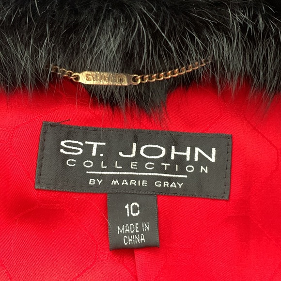 St. John by Marie Gray Scrumptious Black Kid Leather w Fox Fur Trim. Size 10 - Picture 4 of 7